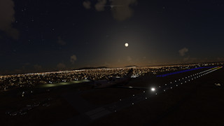 Pre-dawn departure from Juba (HSSJ), South Sudan. MSFS does a good job with the stars and phases of the moon